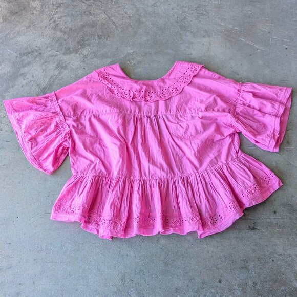 Free People Elle Cutwork Top Fiji Flower Pink Eyelet Crop Top medium - Picture 9 of 9